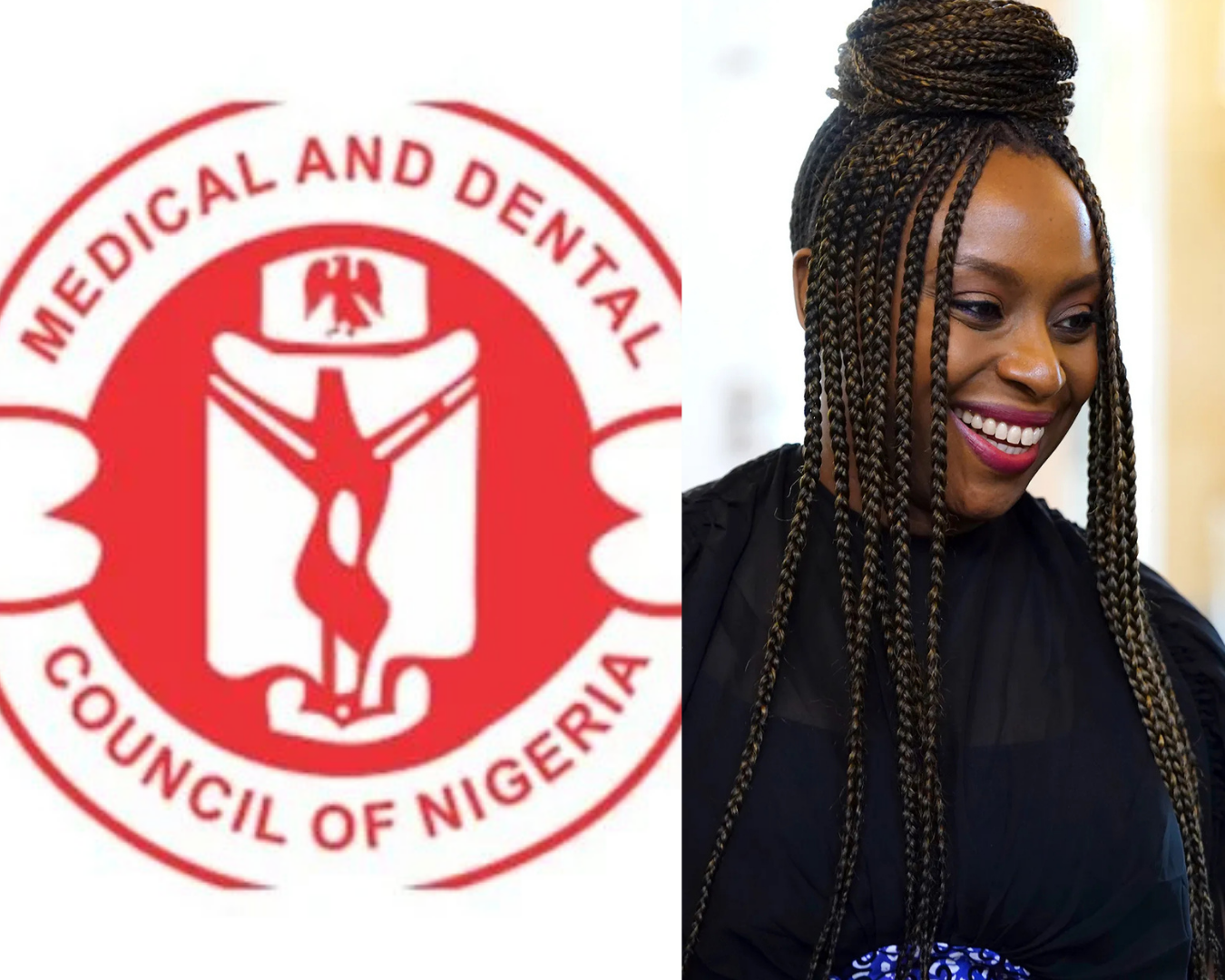 Image of Chimamanda Ngozi Adichie’s and Logo of MDCN